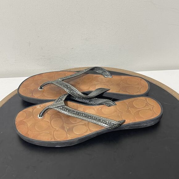 Coach Laurel Flip Flop Sandals Womens Size 7.5M Brown Black Logo Casual Beach - Picture 5 of 8